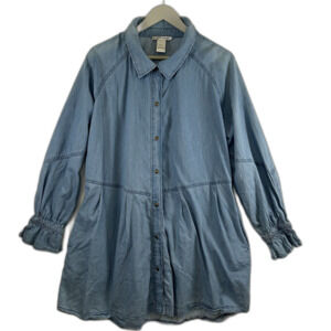 Denim Dress Cotton A-Line Drop Waist Size L Cowgirl Western Ranch‎ Cozy Comfort